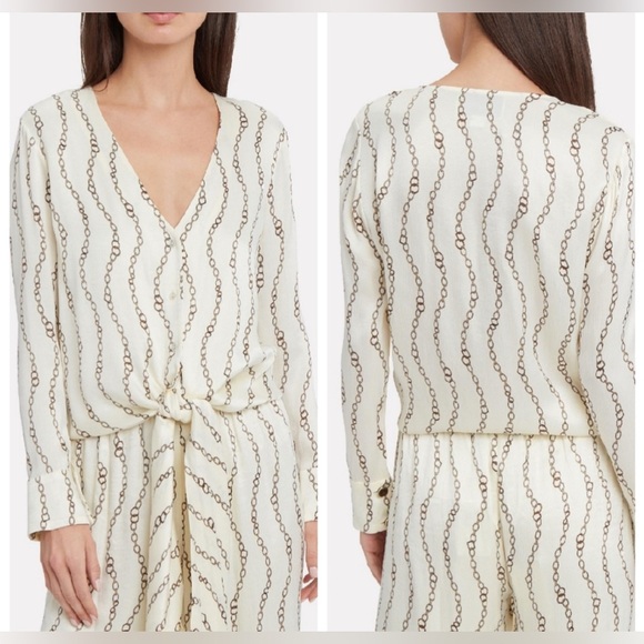 NWT Alexis Dulcie Tie Chain Top Long Sleeve Sayin Blouse in ivory size large - Picture 1 of 8
